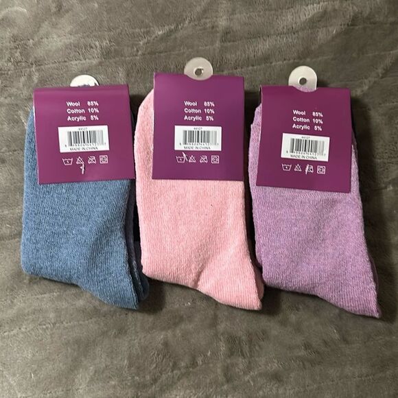 Faux Heat Trendz Ladies 3 Pair Lamb Wool Socks Blue Pink Lavender/Purple - Picture 2 of 9